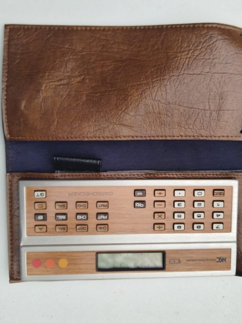 Vintage NSC DataChecker 103Calculator National Semiconductor Leather Wallet Case